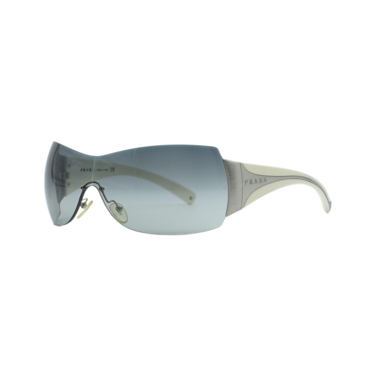 Vintage Prada SPR 04I Grey Shield Wrap Logo Y2K Sunglasses