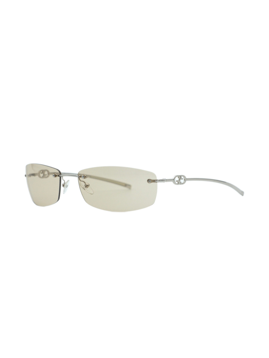 Vintage Gucci GG 1775 Silver Brown Rimless Y2K Sunglasses