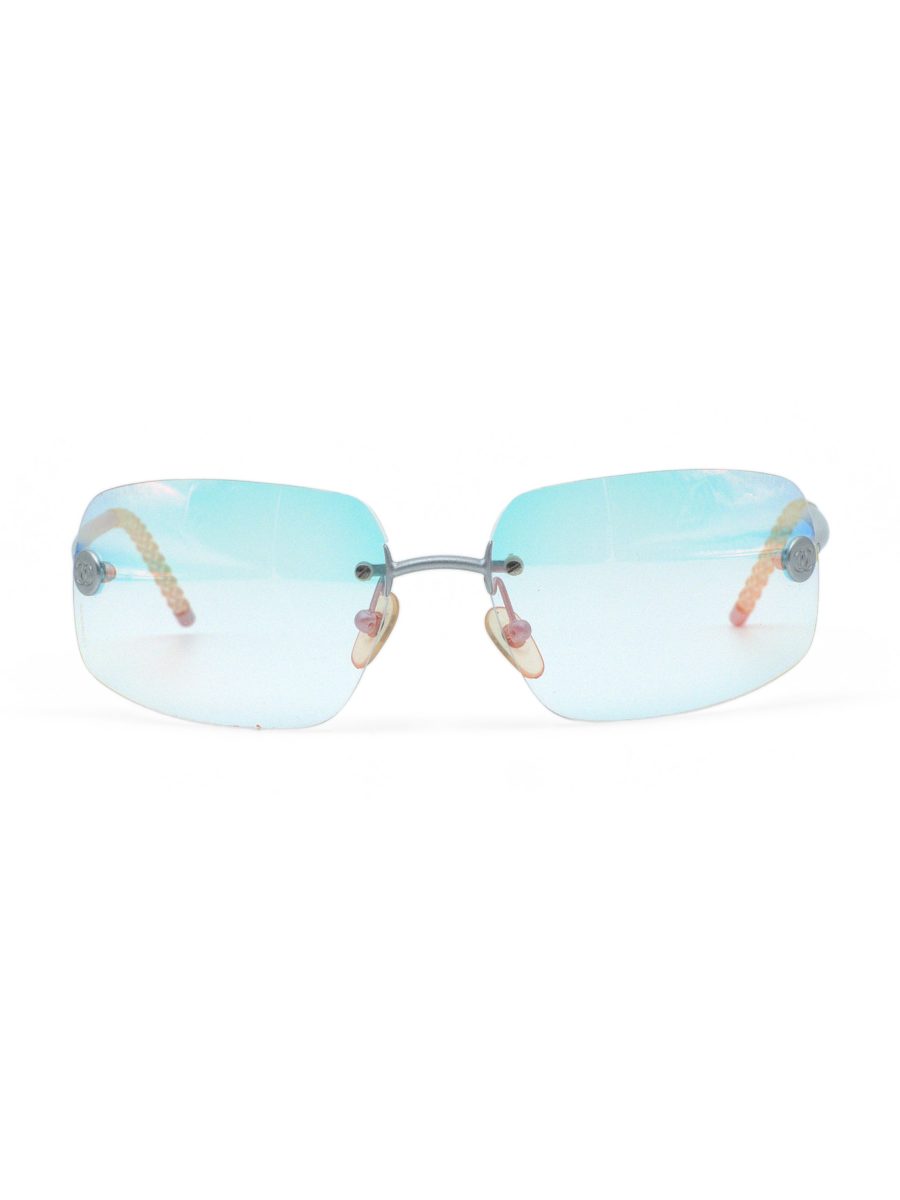 Vintage Chanel 4035 Aqua Blue Silver Rimless CC Sunglasses — photo 2