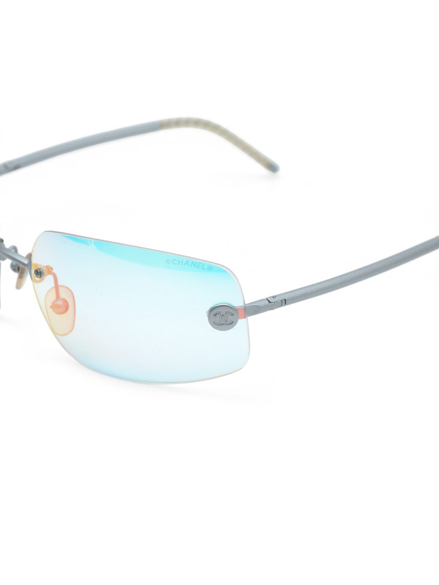 Vintage Chanel 4035 Aqua Blue Silver Rimless CC Sunglasses — photo 5
