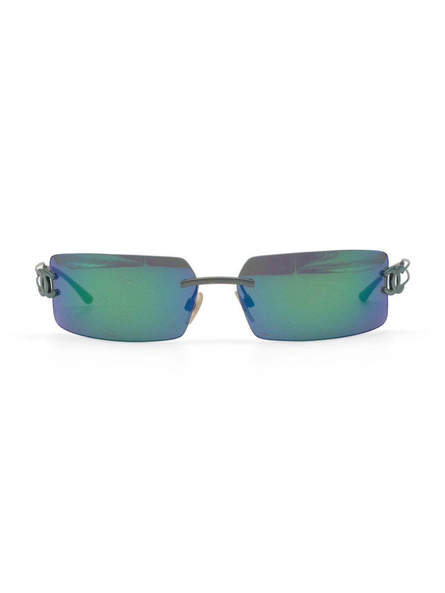 Vintage Chanel Teal Green Mirrored Rimless CC Sunglasses — photo 2