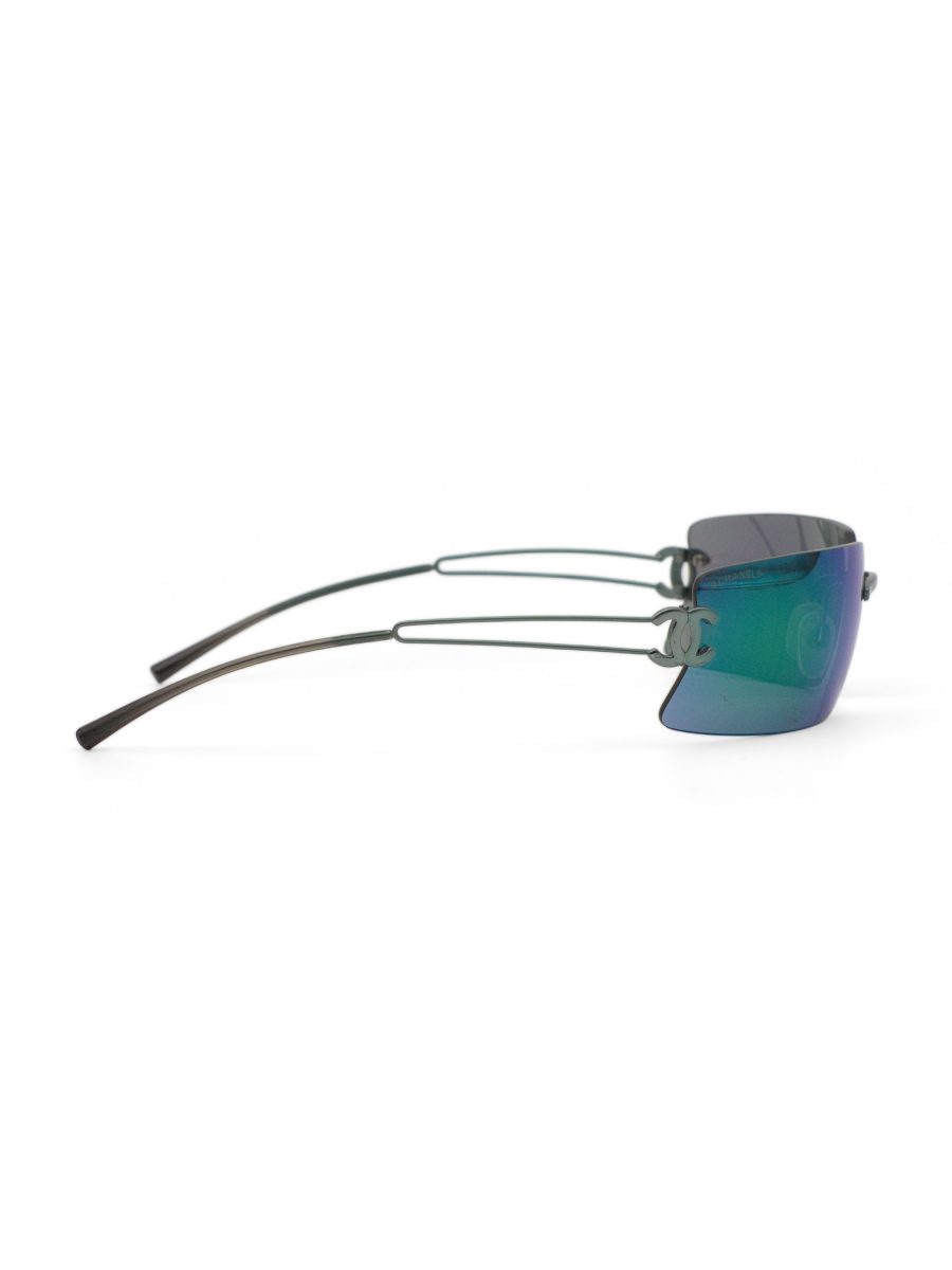 Vintage Chanel Teal Green Mirrored Rimless CC Sunglasses — photo 3