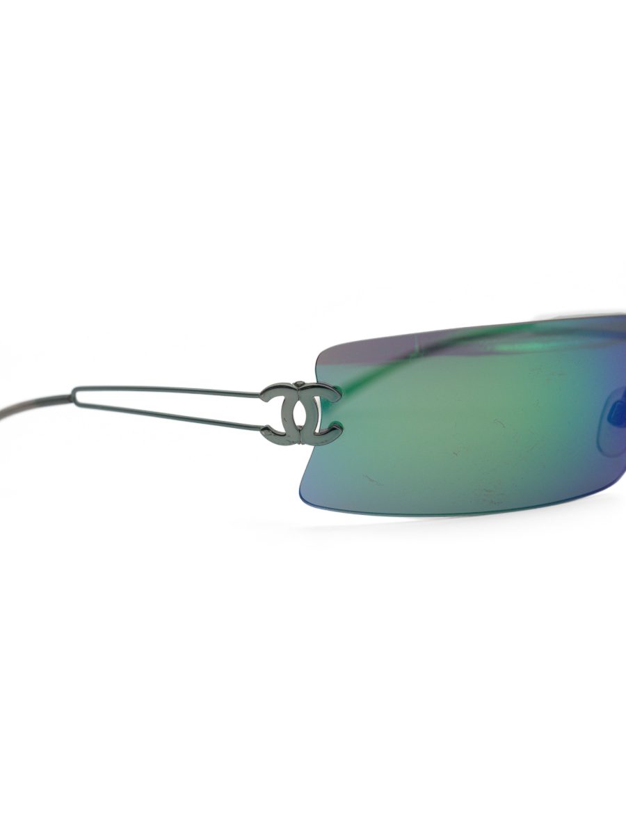 Vintage Chanel Teal Green Mirrored Rimless CC Sunglasses — photo 4