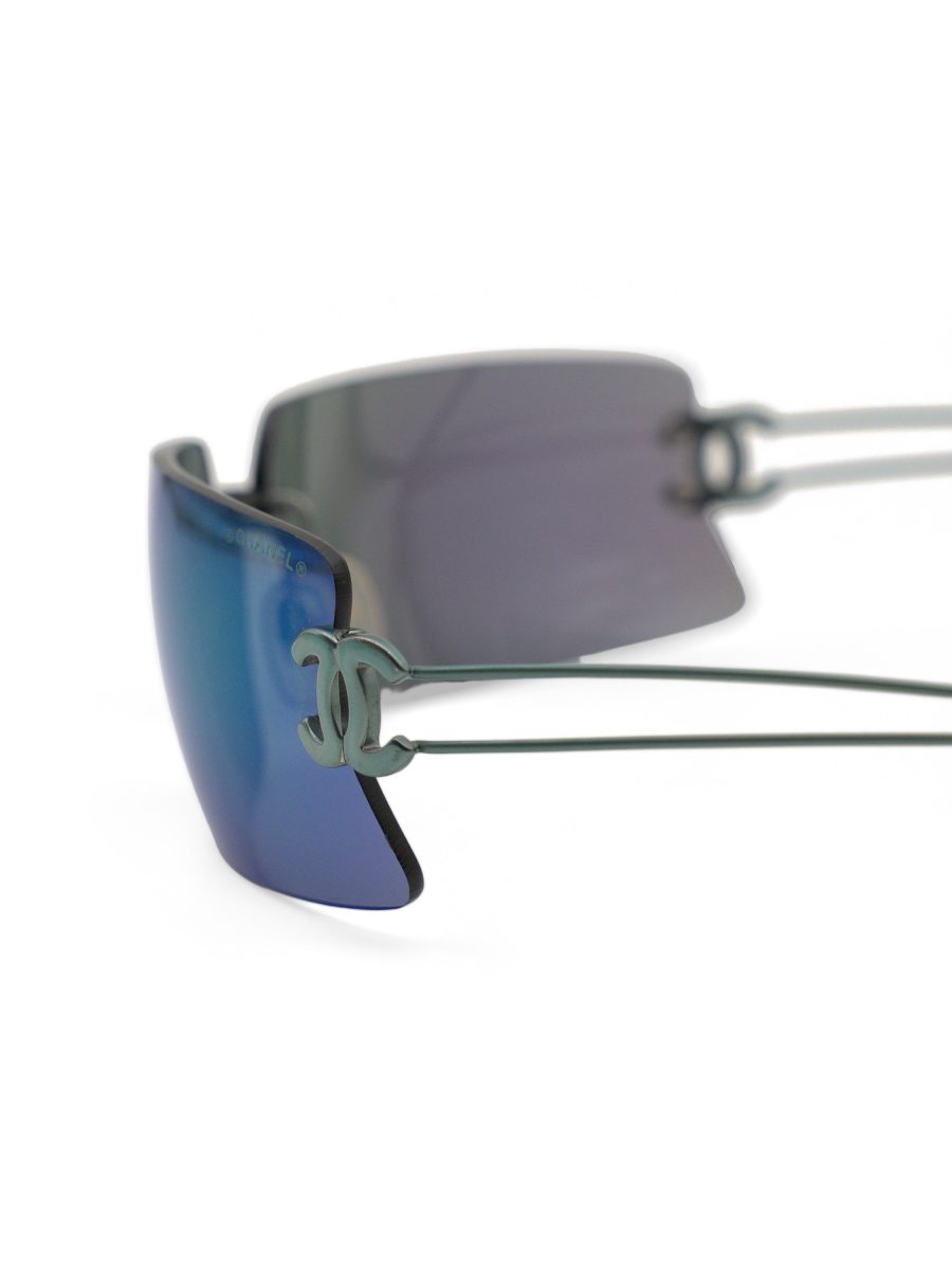 Vintage Chanel Teal Green Mirrored Rimless CC Sunglasses — photo 5