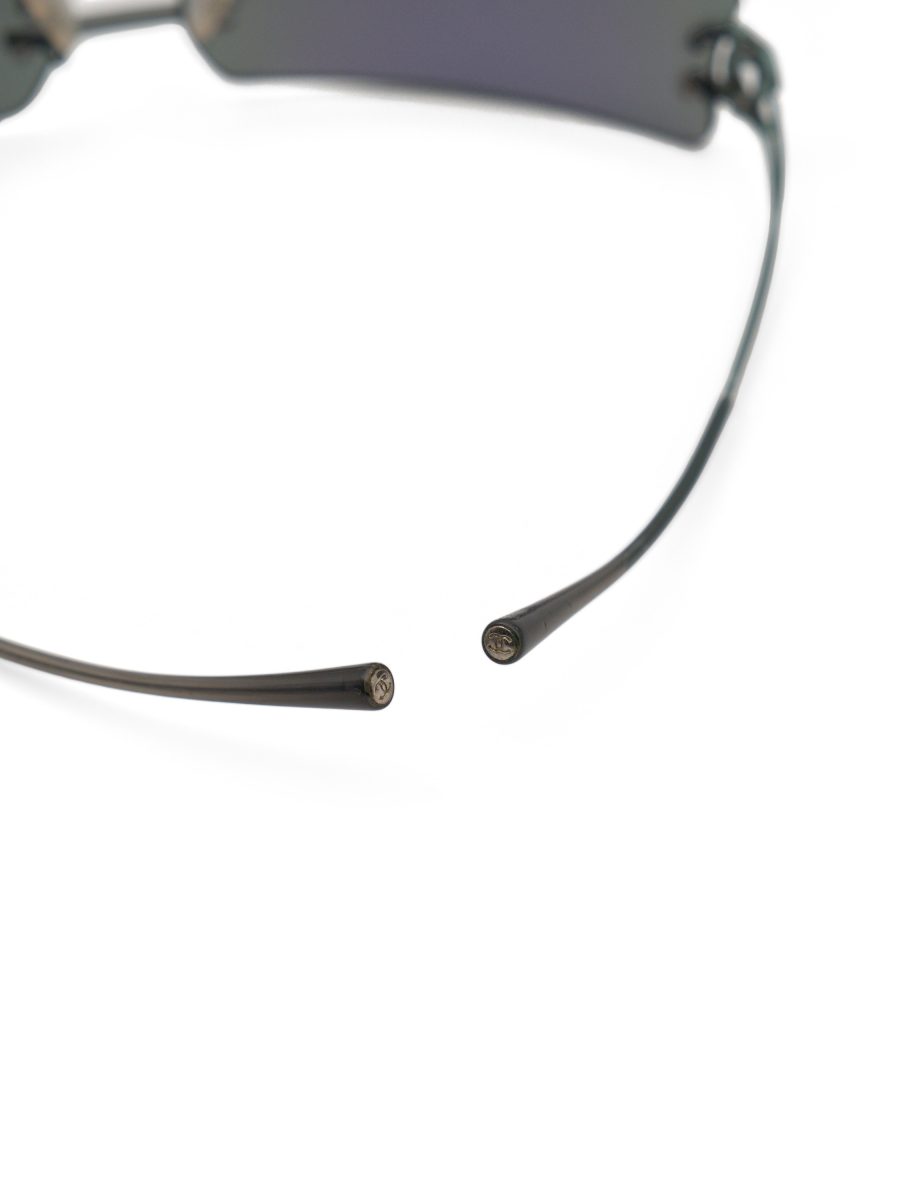 Vintage Chanel Teal Green Mirrored Rimless CC Sunglasses — photo 8