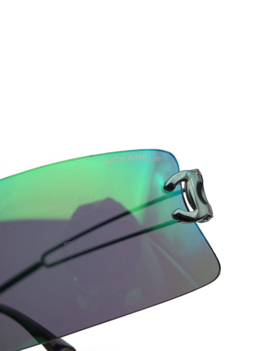 Vintage Chanel Teal Green Mirrored Rimless CC Sunglasses — photo 10