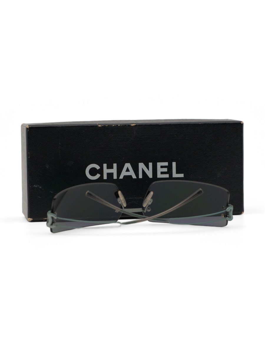 Vintage Chanel Teal Green Mirrored Rimless CC Sunglasses — photo 13