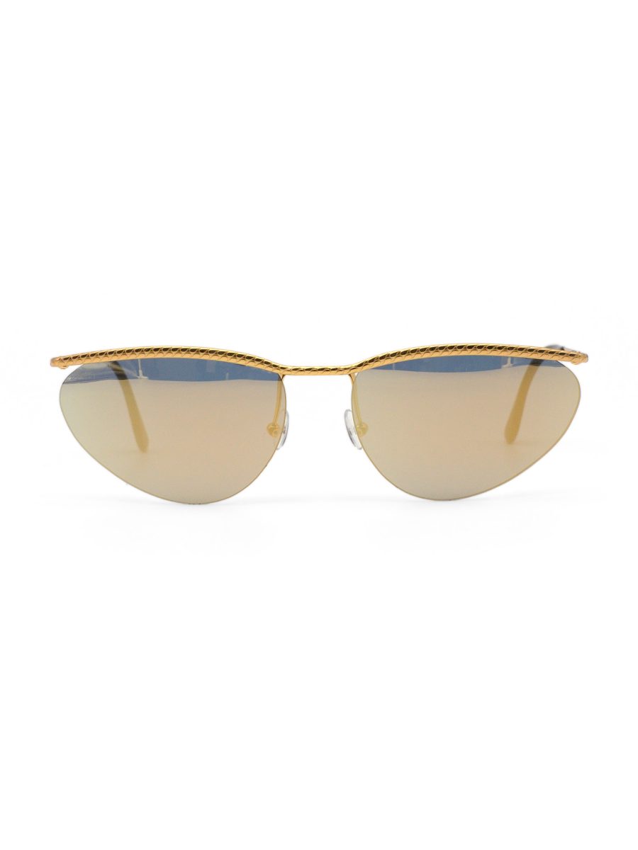 Vintage Chloe Gold Grey Mirror Engraved Cat Eye Sunglasses — photo 2