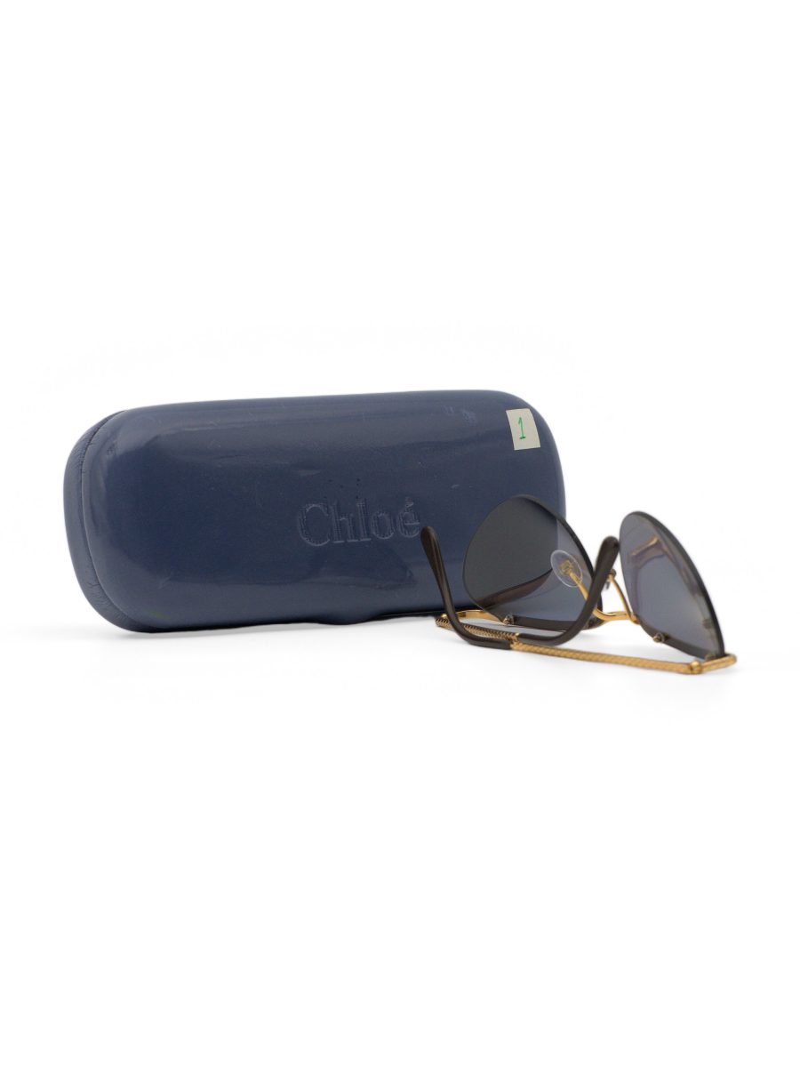 Vintage Chloe Gold Grey Mirror Engraved Cat Eye Sunglasses — photo 8