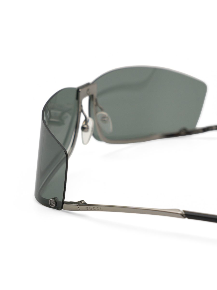 Vintage Gucci Gunmetal Green Rimless Shield Logo Sunglasses — photo 5