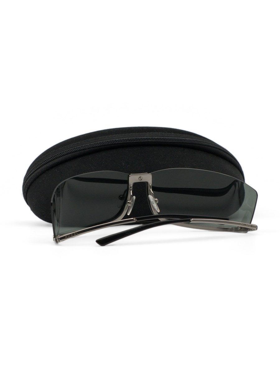 Vintage Gucci Gunmetal Green Rimless Shield Logo Sunglasses — photo 8