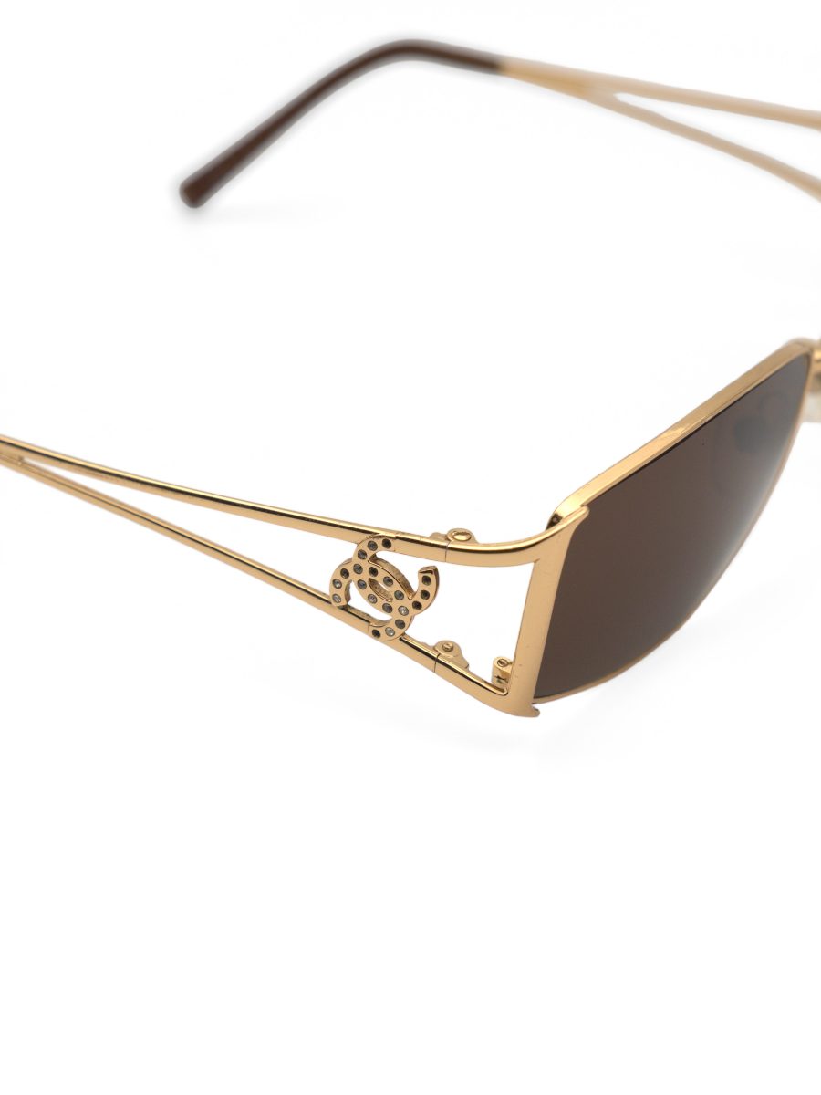 Vintage Chanel 2063-B Gold Rhinestone CC Logo Sunglasses — photo 4