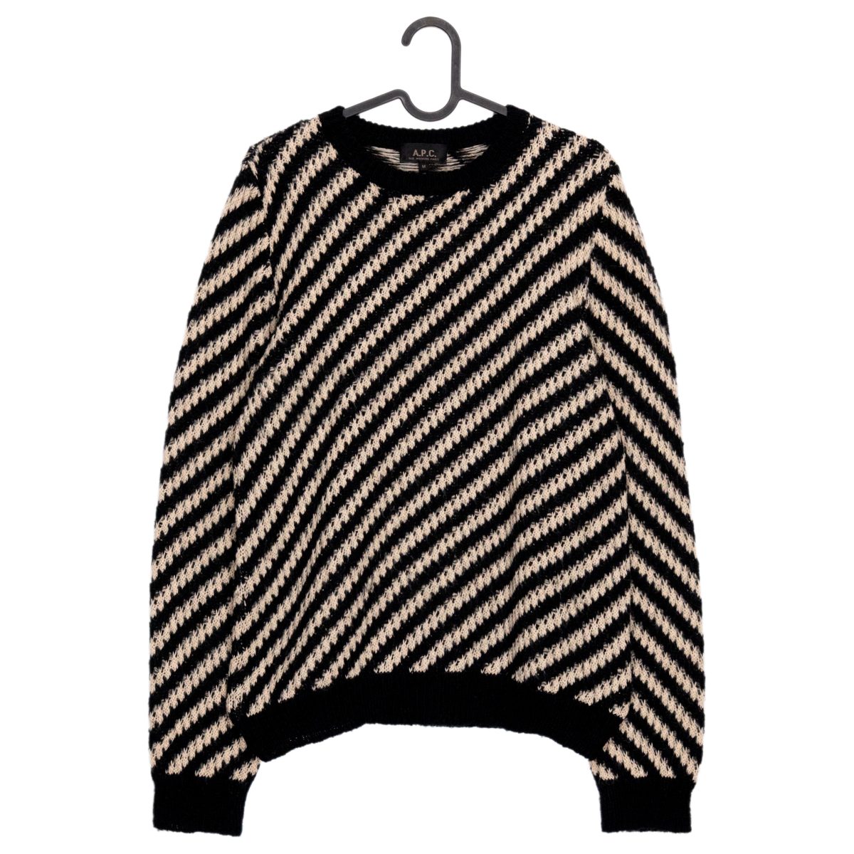 A.P.C. Black Beige Stripe Mohair Blend Sweater Jumper Size M