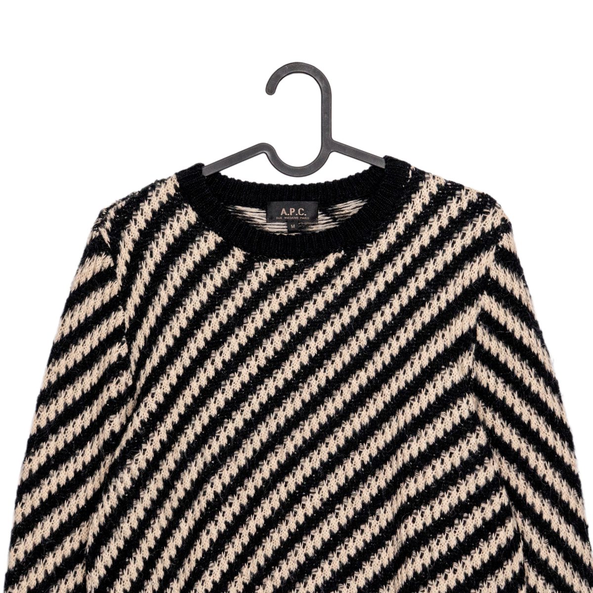 A.P.C. Black Beige Stripe Mohair Blend Sweater Jumper Size M — photo 2