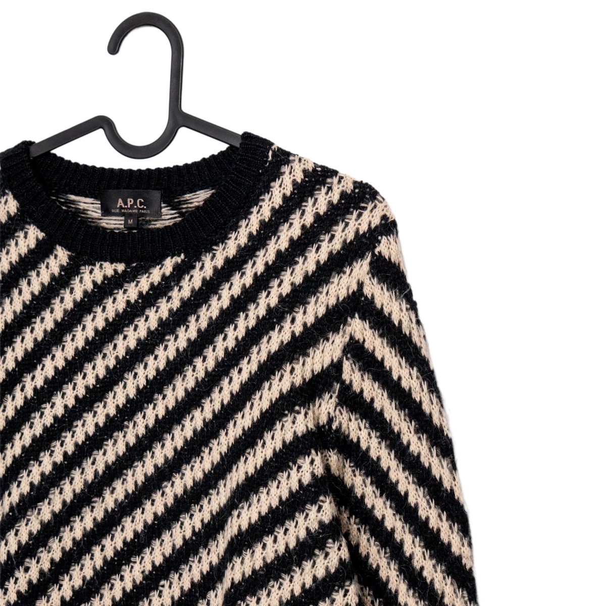 A.P.C. Black Beige Stripe Mohair Blend Sweater Jumper Size M — photo 3