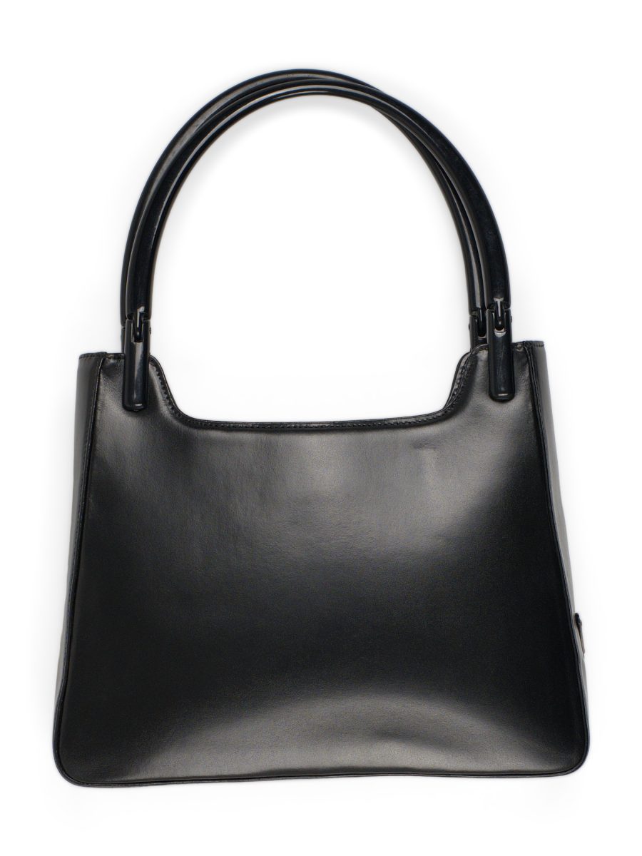 Vintage Prada Black Leather Triangle Logo Shoulder Bag — photo 2
