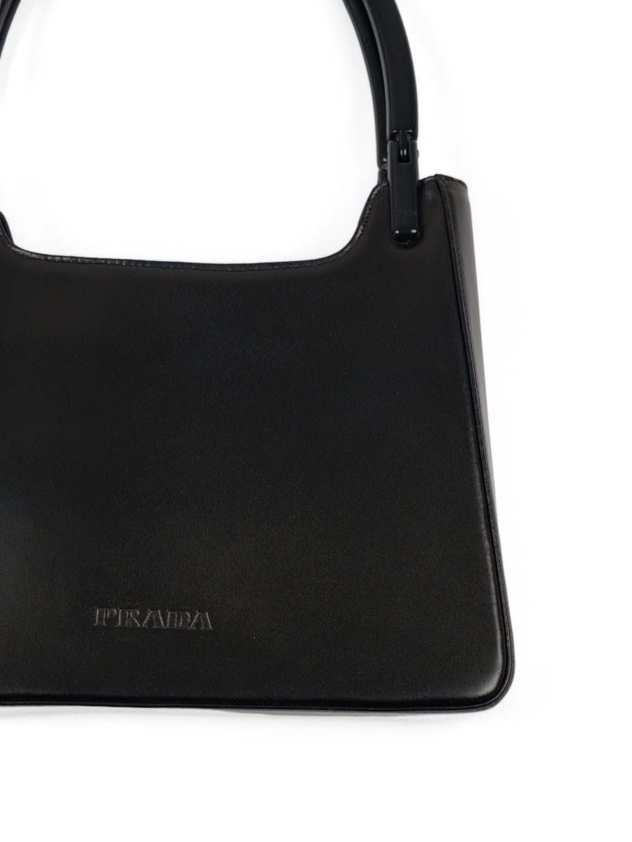 Vintage Prada Black Leather Triangle Logo Shoulder Bag — photo 3