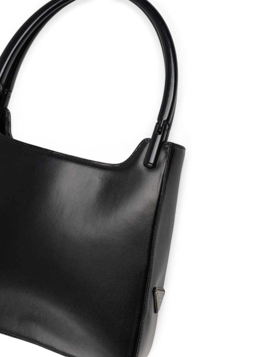 Vintage Prada Black Leather Triangle Logo Shoulder Bag — photo 7