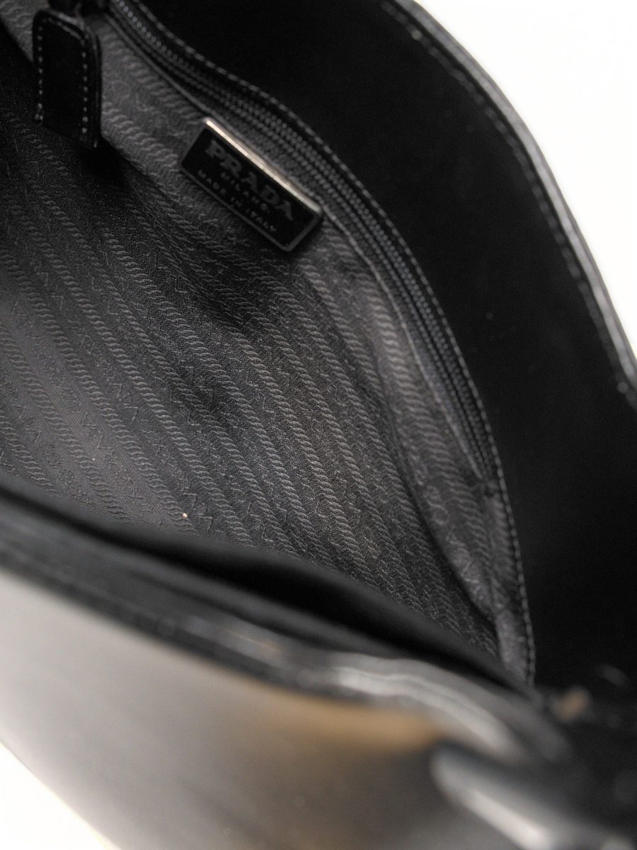 Vintage Prada Black Leather Triangle Logo Shoulder Bag — photo 12