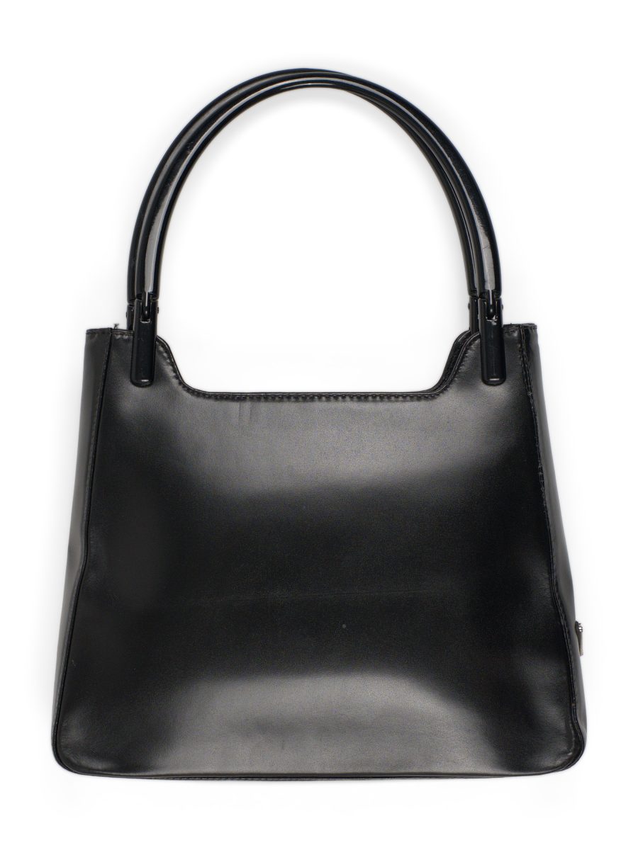 Vintage Prada Black Leather Triangle Logo Top Handle Bag — photo 2
