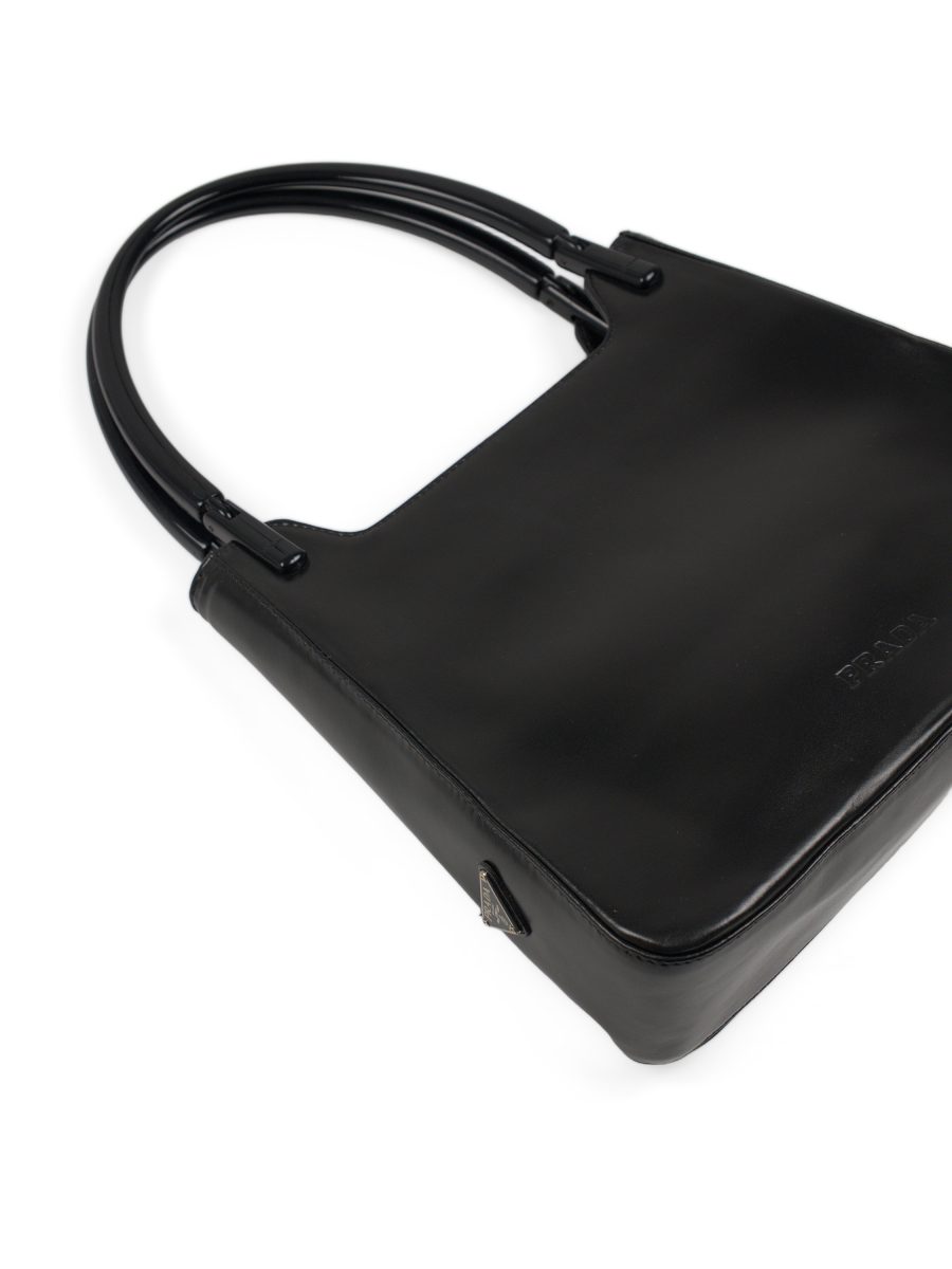 Vintage Prada Black Leather Triangle Logo Top Handle Bag — photo 3