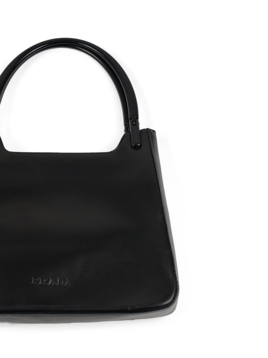 Vintage Prada Black Leather Triangle Logo Top Handle Bag — photo 4