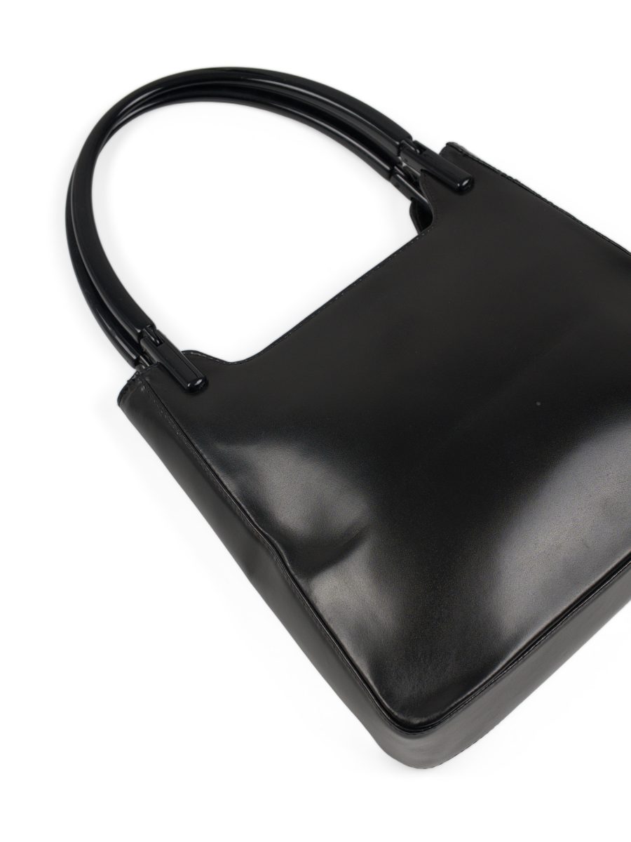 Vintage Prada Black Leather Triangle Logo Top Handle Bag — photo 6