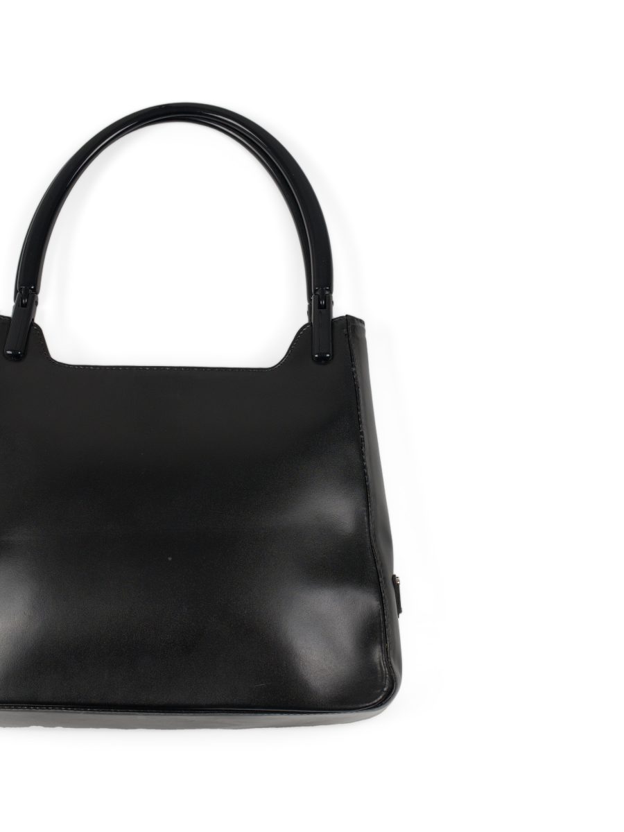 Vintage Prada Black Leather Triangle Logo Top Handle Bag — photo 7