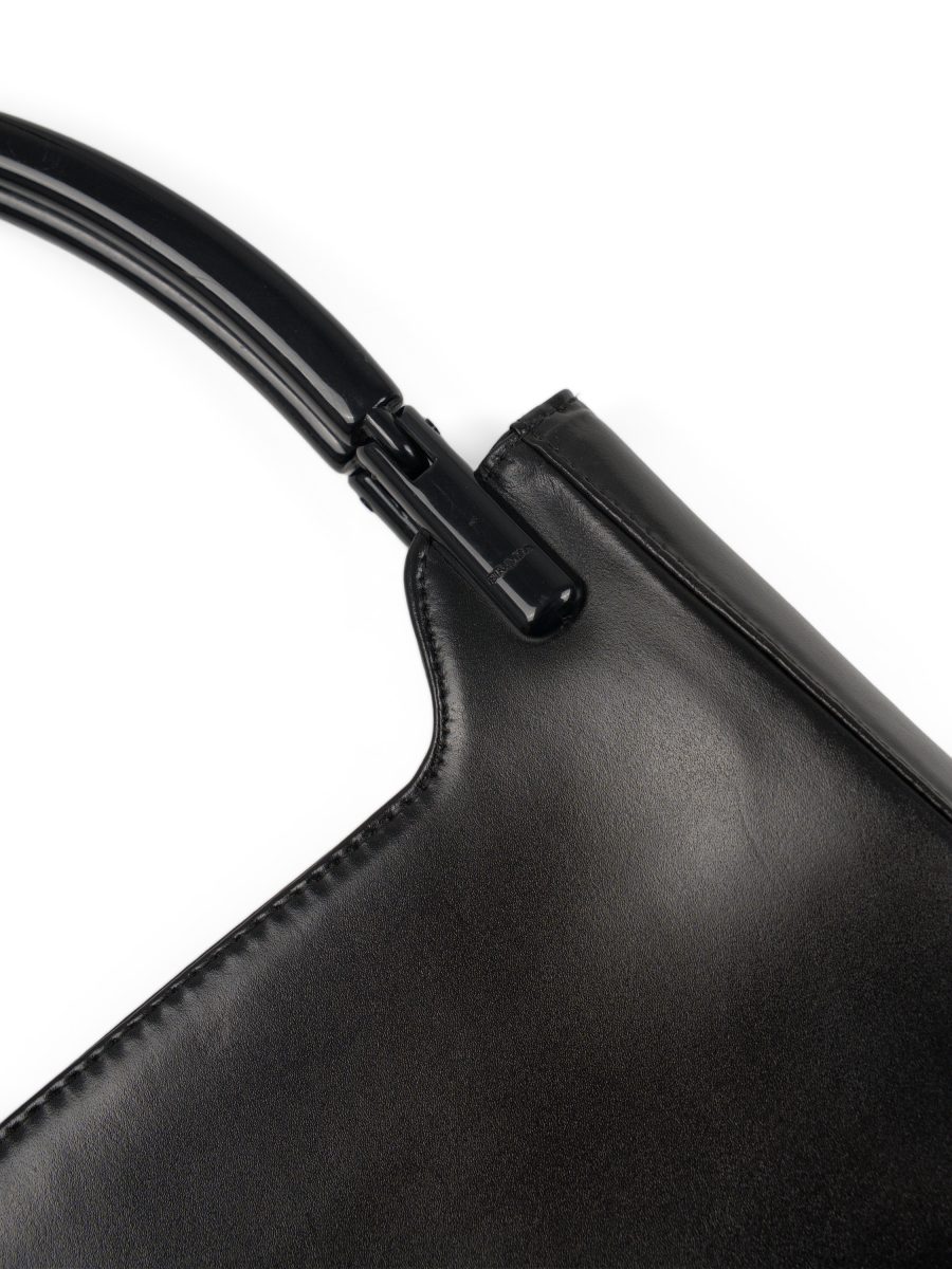 Vintage Prada Black Leather Triangle Logo Top Handle Bag — photo 9