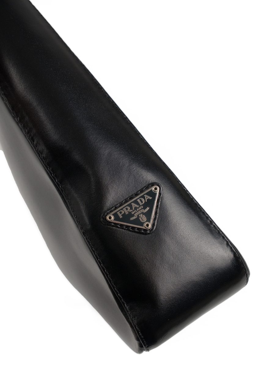 Vintage Prada Black Leather Triangle Logo Top Handle Bag — photo 11