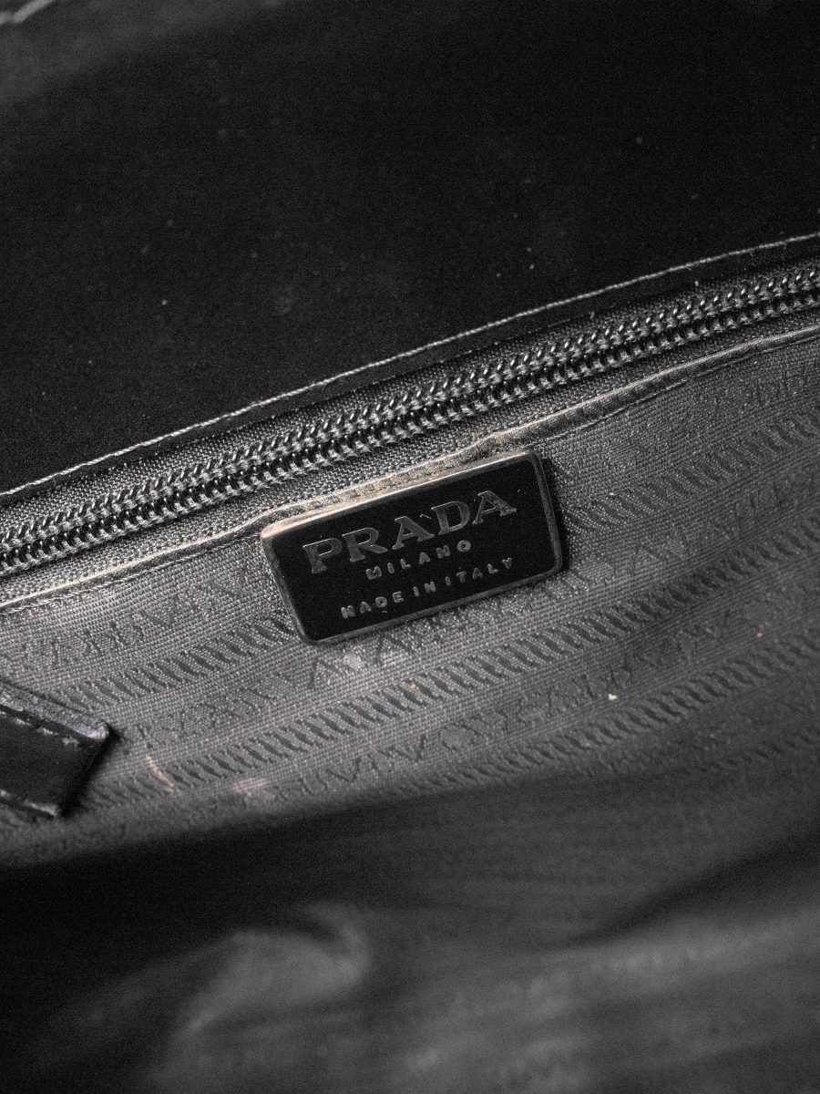 Vintage Prada Black Leather Triangle Logo Top Handle Bag — photo 13