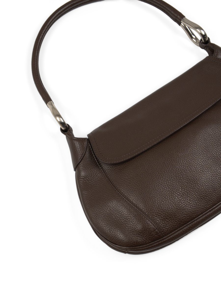 Vintage Prada Vitello Daino Brown Leather Flap Shoulder Bag — photo 3