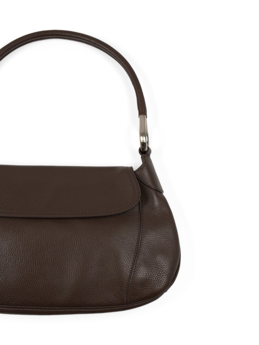 Vintage Prada Vitello Daino Brown Leather Flap Shoulder Bag — photo 4