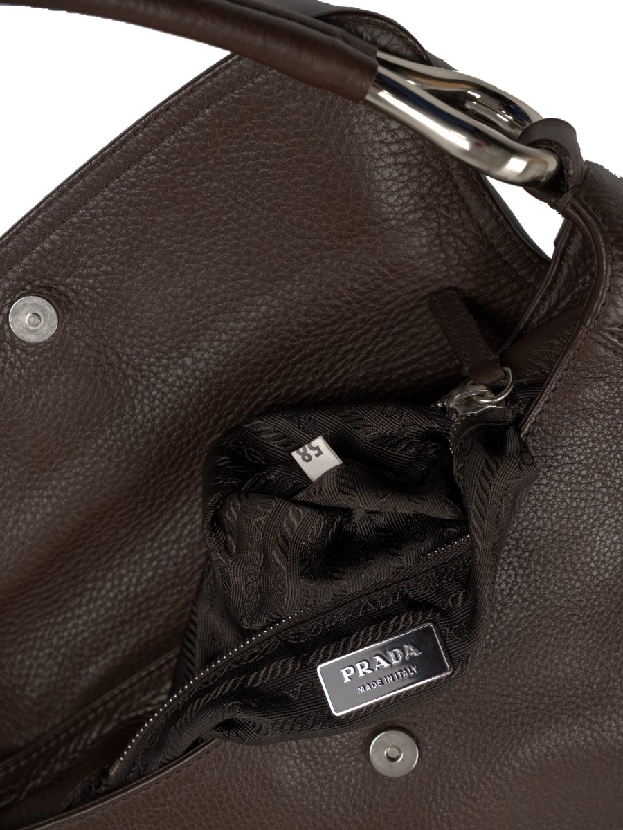 Vintage Prada Vitello Daino Brown Leather Flap Shoulder Bag — photo 10