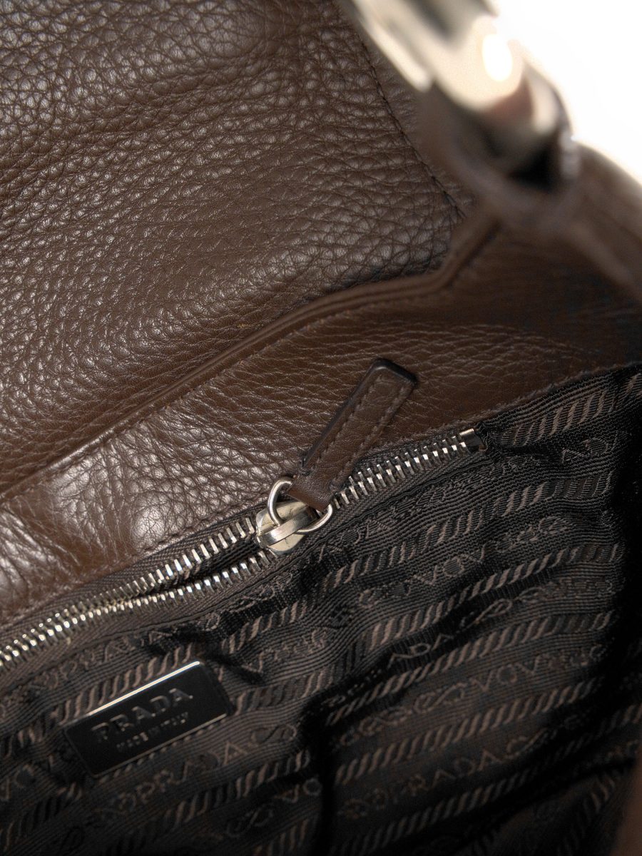 Vintage Prada Vitello Daino Brown Leather Flap Shoulder Bag — photo 11