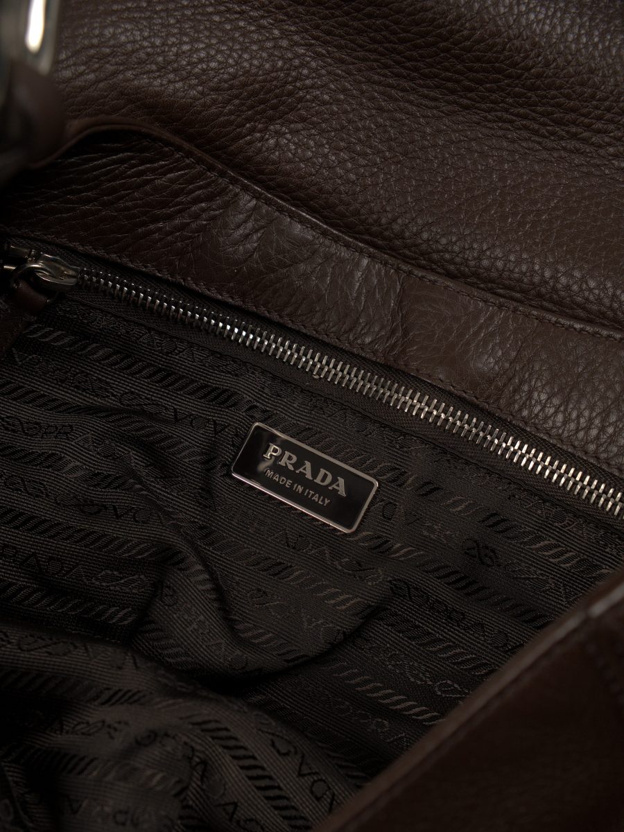 Vintage Prada Vitello Daino Brown Leather Flap Shoulder Bag — photo 12