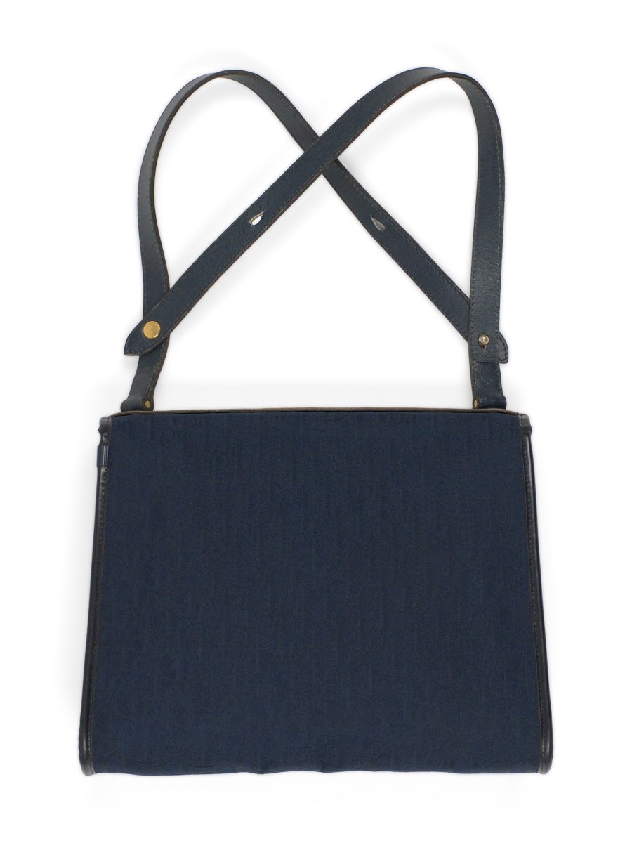 Vintage Dior Navy Oblique Monogram Canvas Shoulder Bag Purse — photo 2