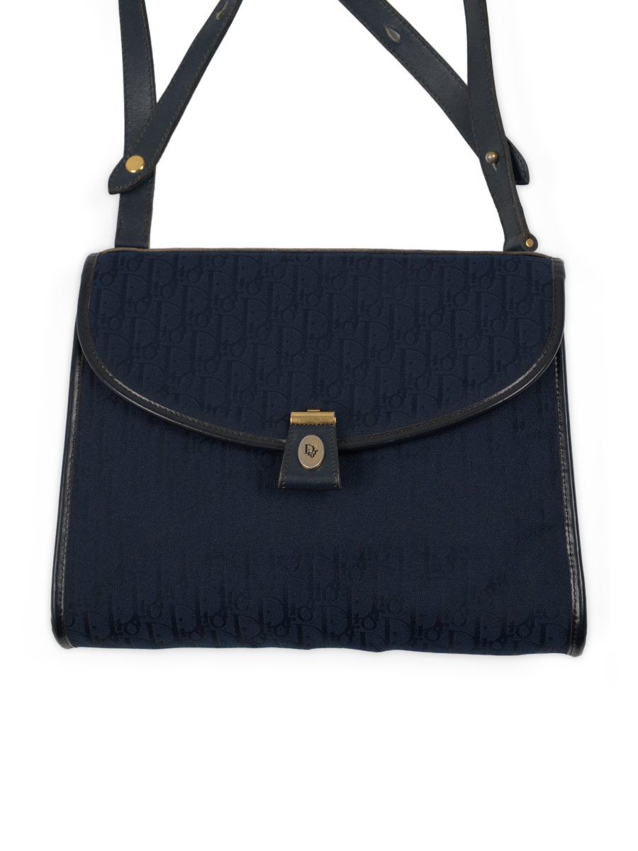 Vintage Dior Navy Oblique Monogram Canvas Shoulder Bag Purse — photo 3