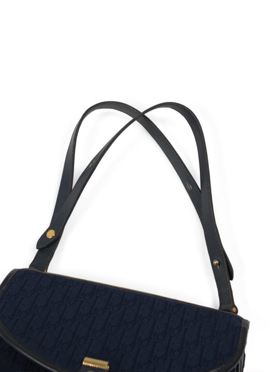 Vintage Dior Navy Oblique Monogram Canvas Shoulder Bag Purse — photo 4