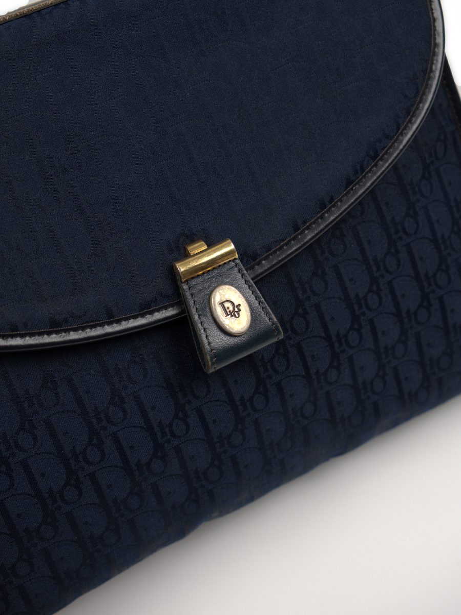 Vintage Dior Navy Oblique Monogram Canvas Shoulder Bag Purse — photo 5