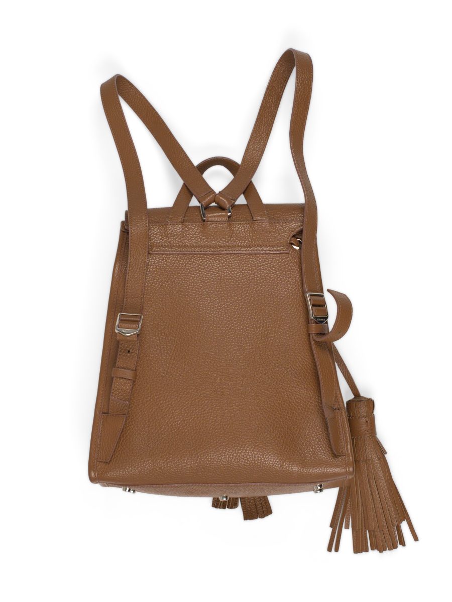 Santoni Tan Leather Drawstring Tassel Womens Backpack Bag — photo 2