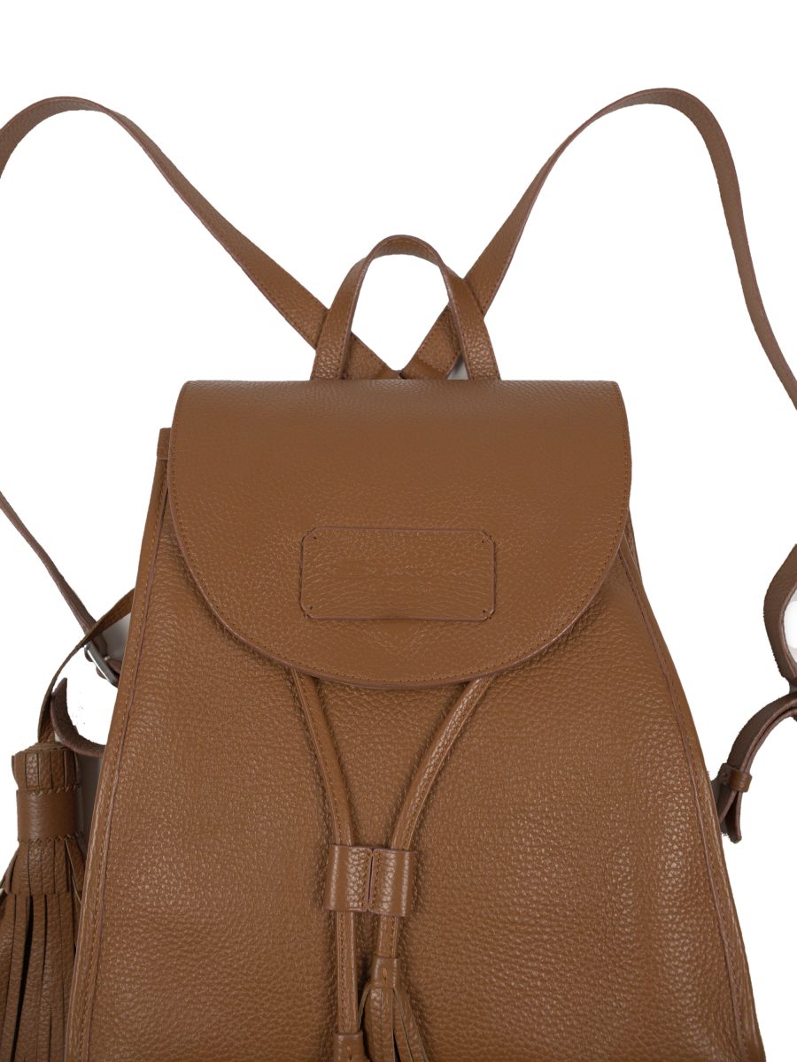 Santoni Tan Leather Drawstring Tassel Womens Backpack Bag — photo 3