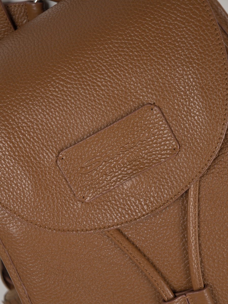 Santoni Tan Leather Drawstring Tassel Womens Backpack Bag — photo 4