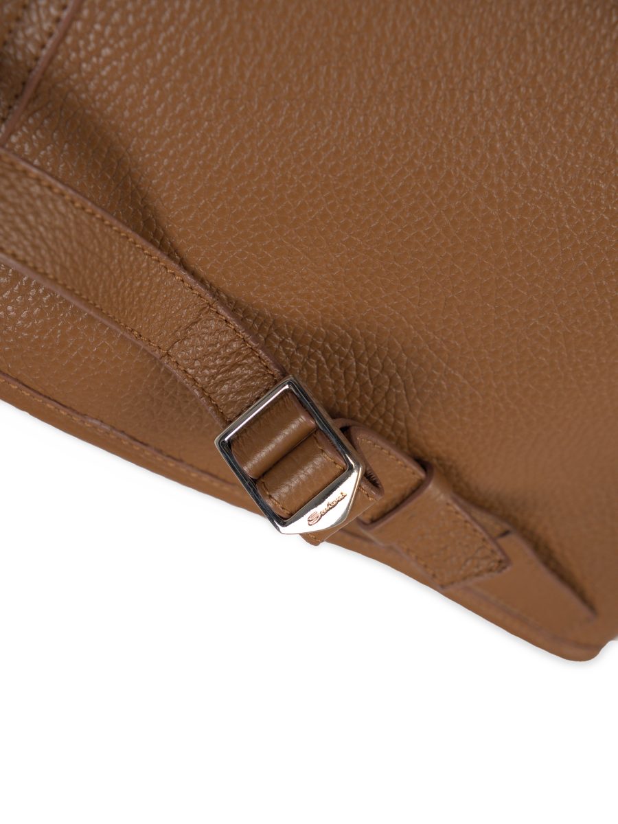 Santoni Tan Leather Drawstring Tassel Womens Backpack Bag — photo 7