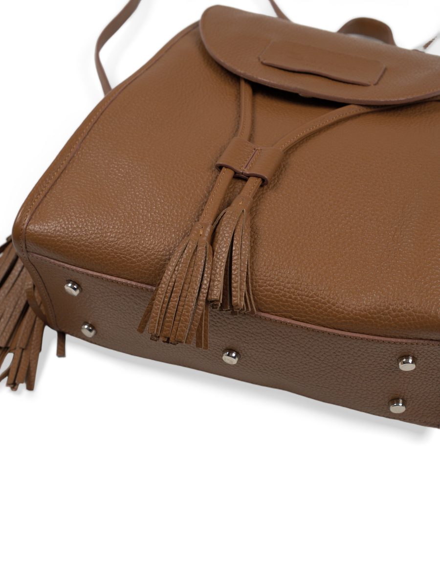 Santoni Tan Leather Drawstring Tassel Womens Backpack Bag — photo 8