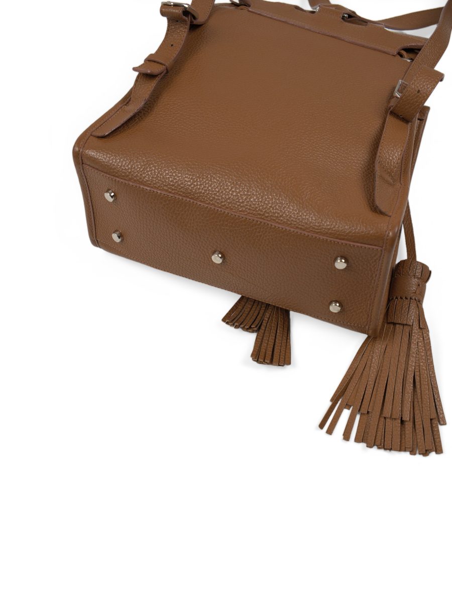 Santoni Tan Leather Drawstring Tassel Womens Backpack Bag — photo 9