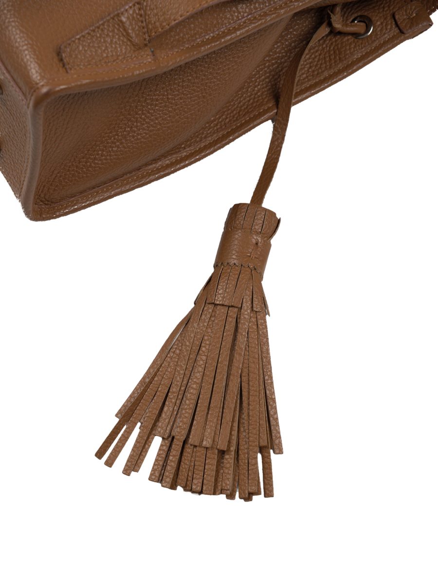 Santoni Tan Leather Drawstring Tassel Womens Backpack Bag — photo 10
