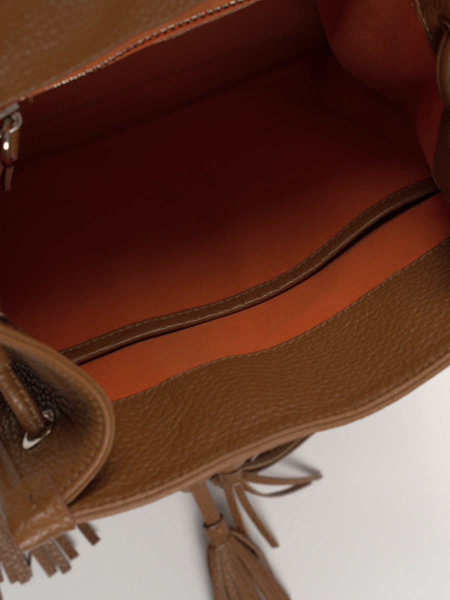 Santoni Tan Leather Drawstring Tassel Womens Backpack Bag — photo 11