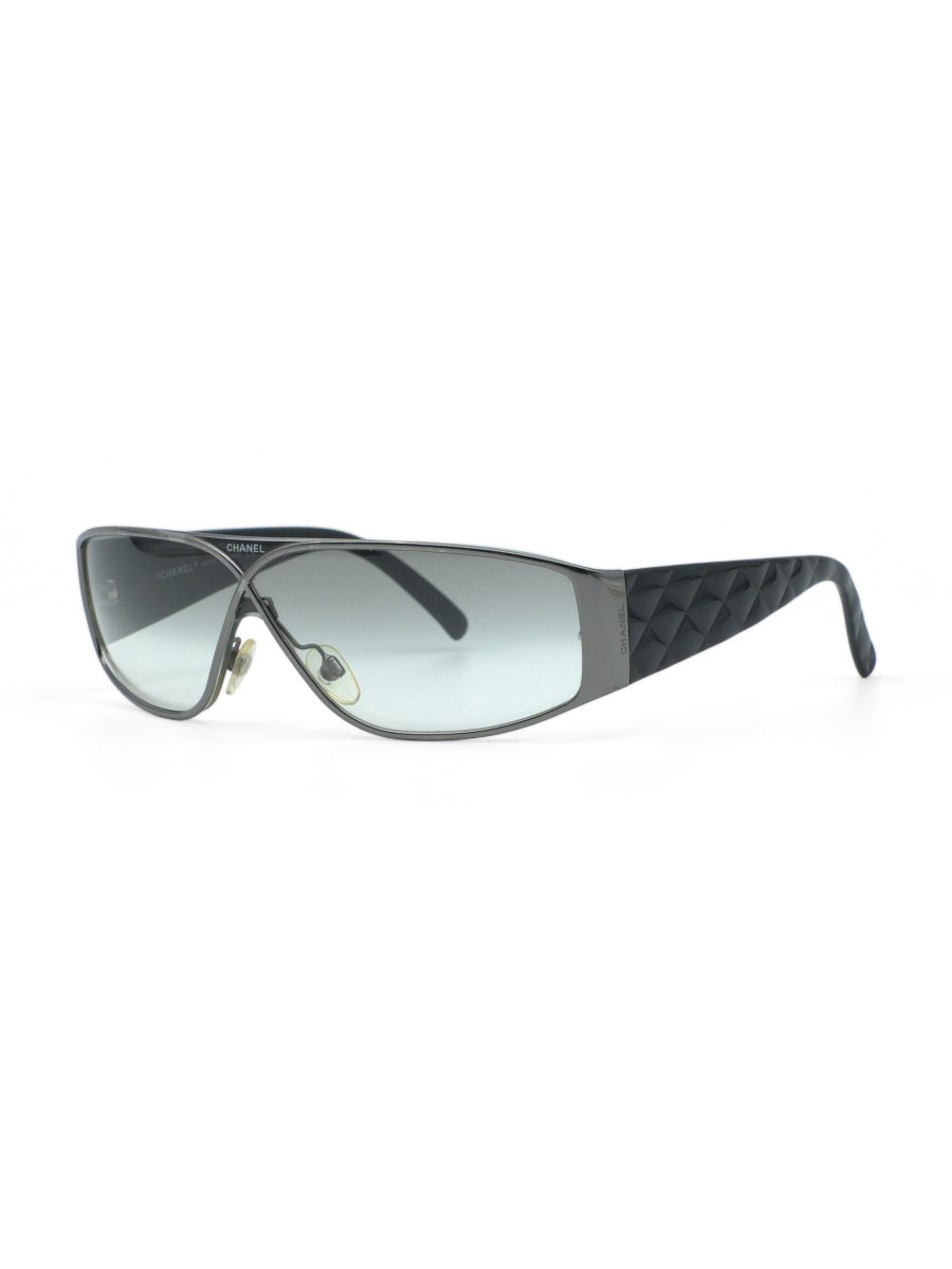 Vintage Chanel 4097 Gunmetal Black Quilted Shield Sunglasses