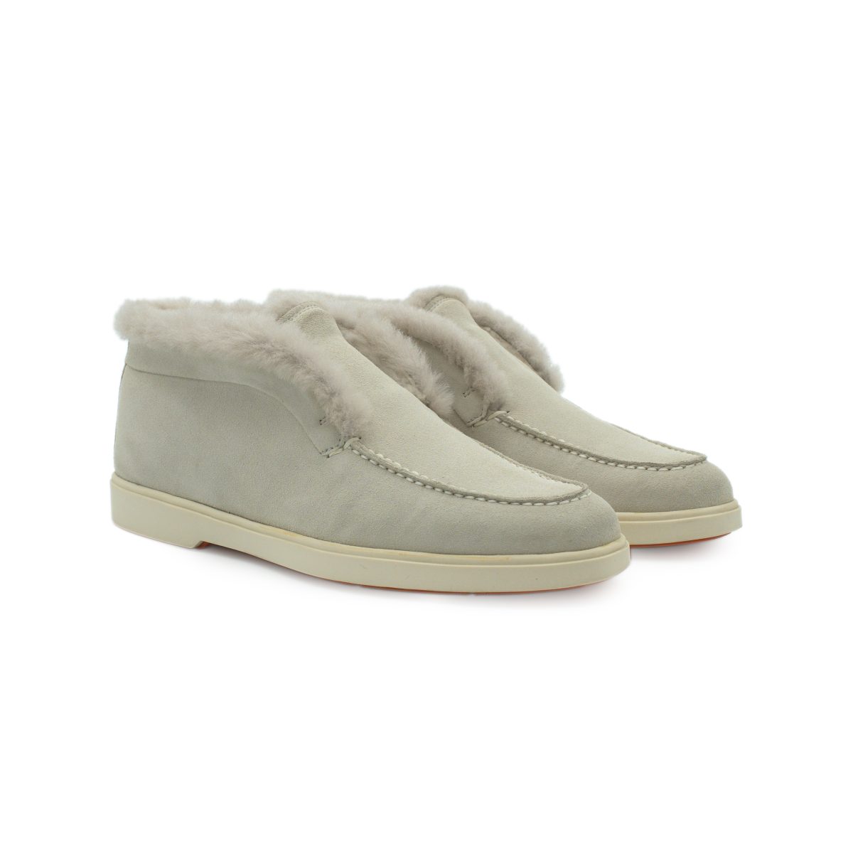 Santoni Caoutchouc Cream Suede Shearling Womens Ankle Boots